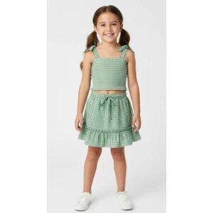 GB Girls Matching Green/White Gingham Smocked Back Tank Top And Skirt Size 5